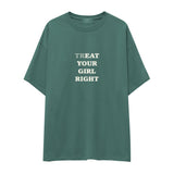Treat Your Girl Right Oversize Tişört - yesil