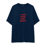 Treat Your Girl Right Oversize Tişört - lacivert-1
