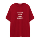 Treat Your Girl Right Oversize Tişört - kirmizi