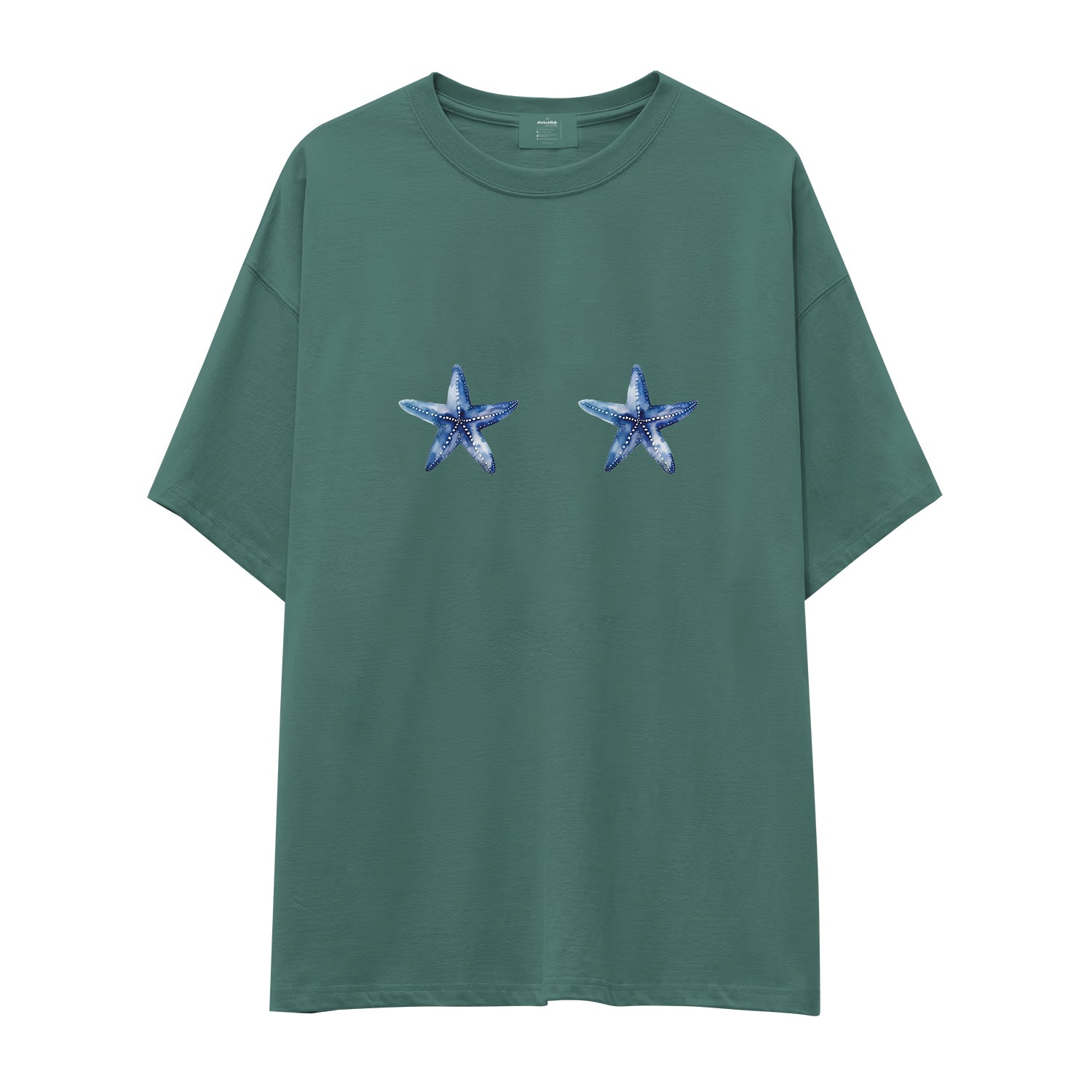 Two Stars Up Oversize Tişört - yesil