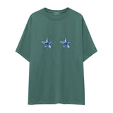 Two Stars Up Oversize Tişört - yesil