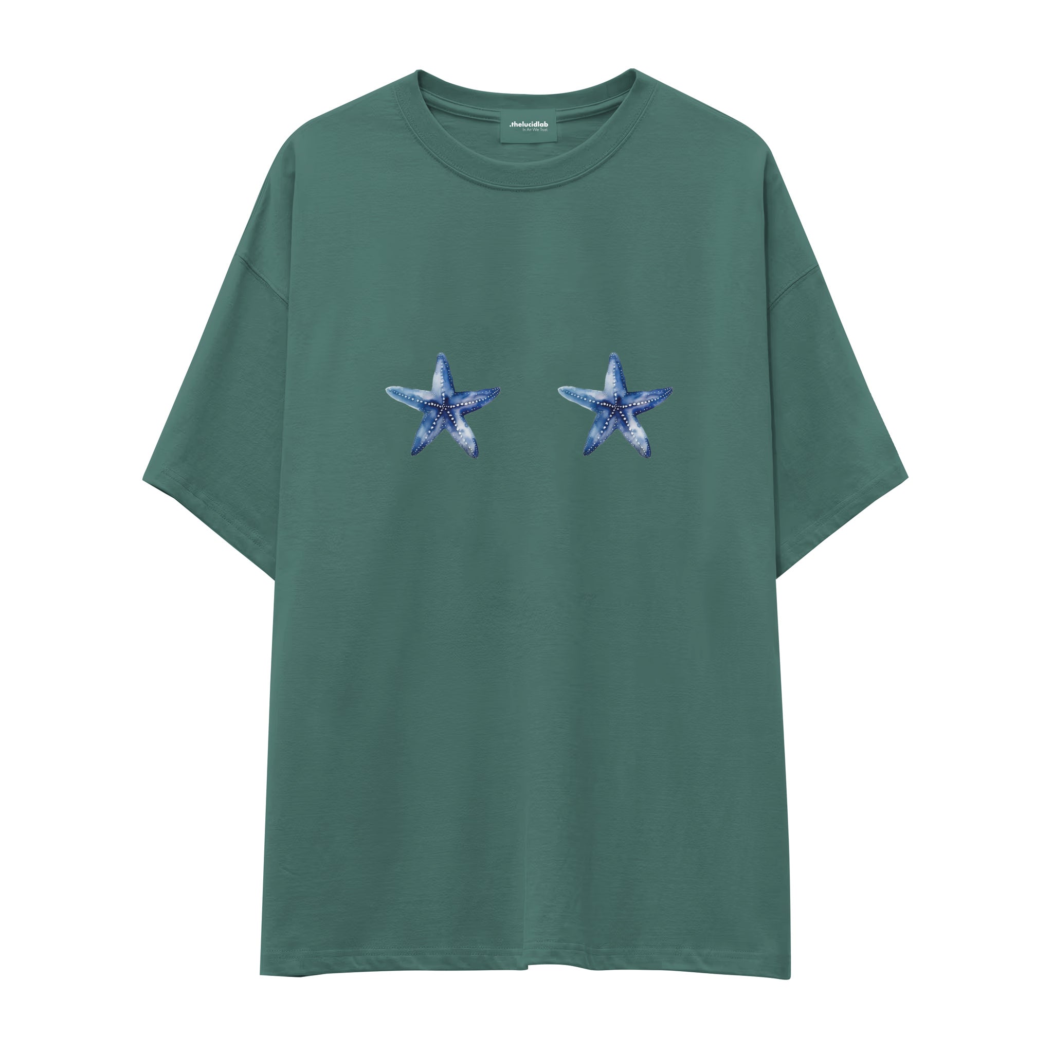 Two Stars Up Oversize Tişört - yesil