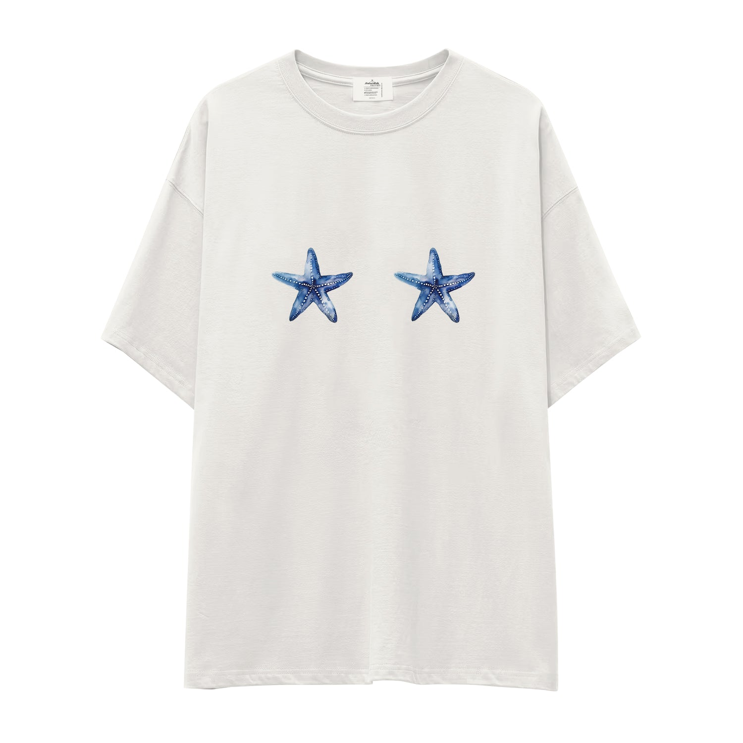 Two Stars Up Oversize Tişört - ekru