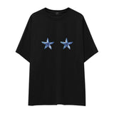 Two Stars Up Oversize Tişört - siyah