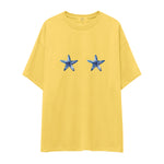 Two Stars Up Oversize Tişört - sari