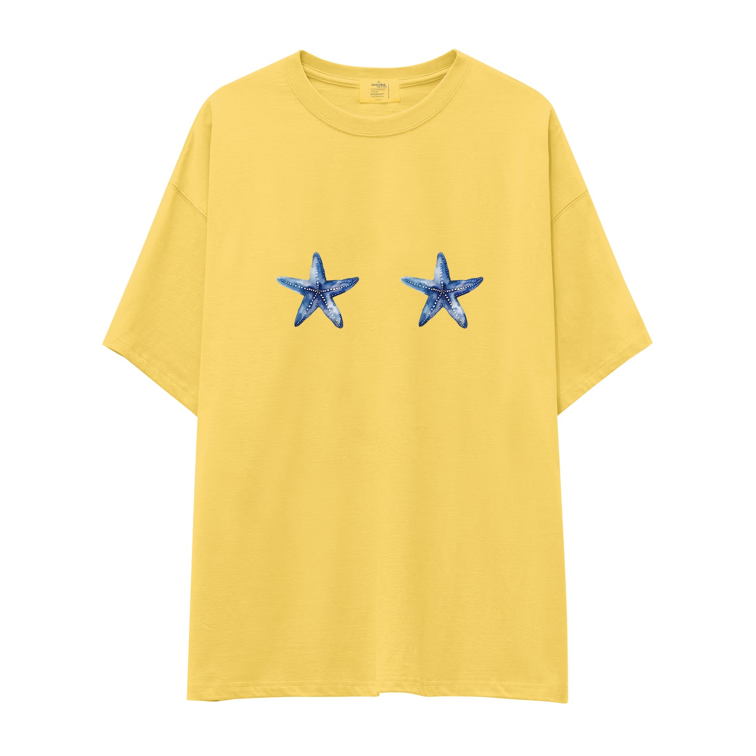 Two Stars Up Oversize Tişört - sari