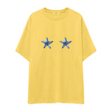 Two Stars Up Oversize Tişört - sari
