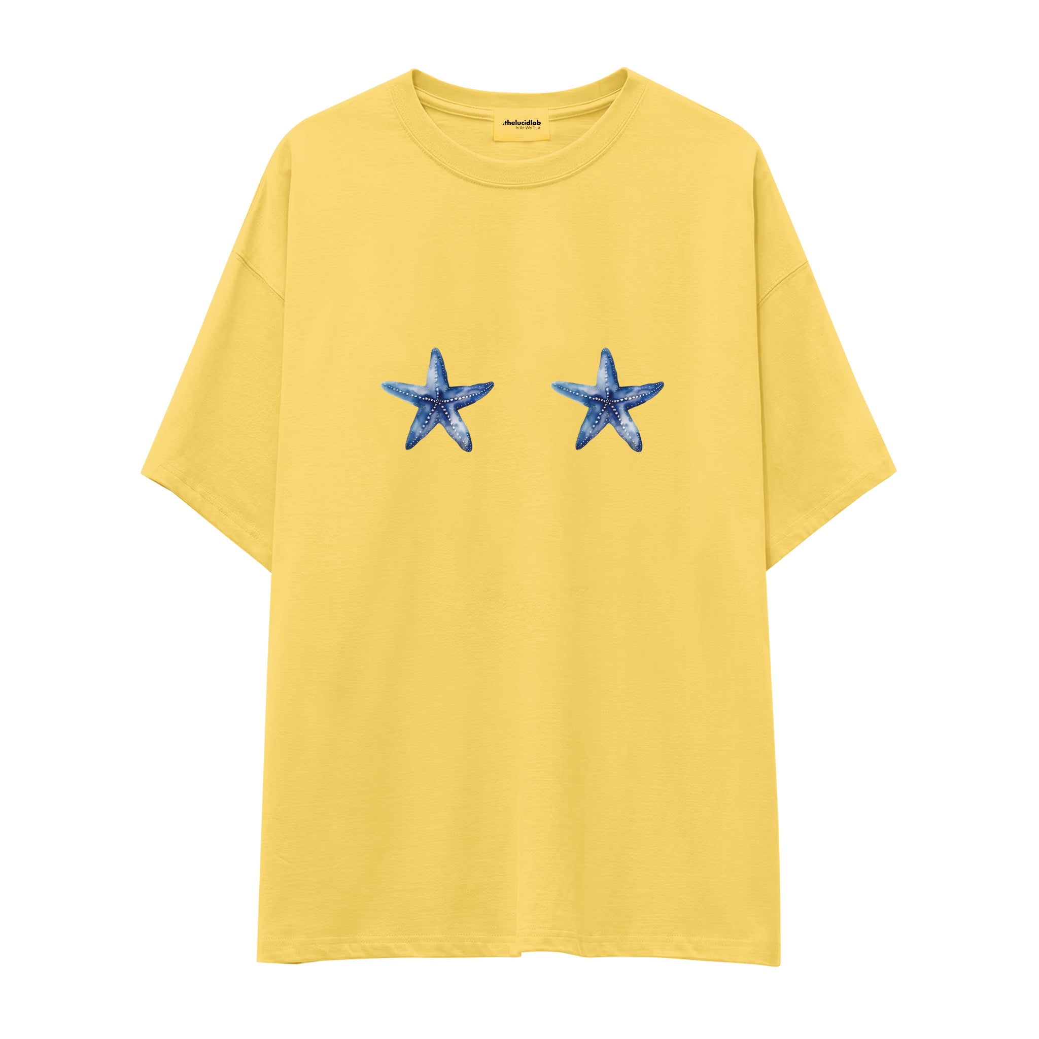 Two Stars Up Oversize Tişört - sari