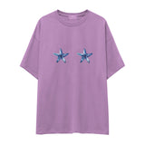 Two Stars Up Oversize Tişört - lila