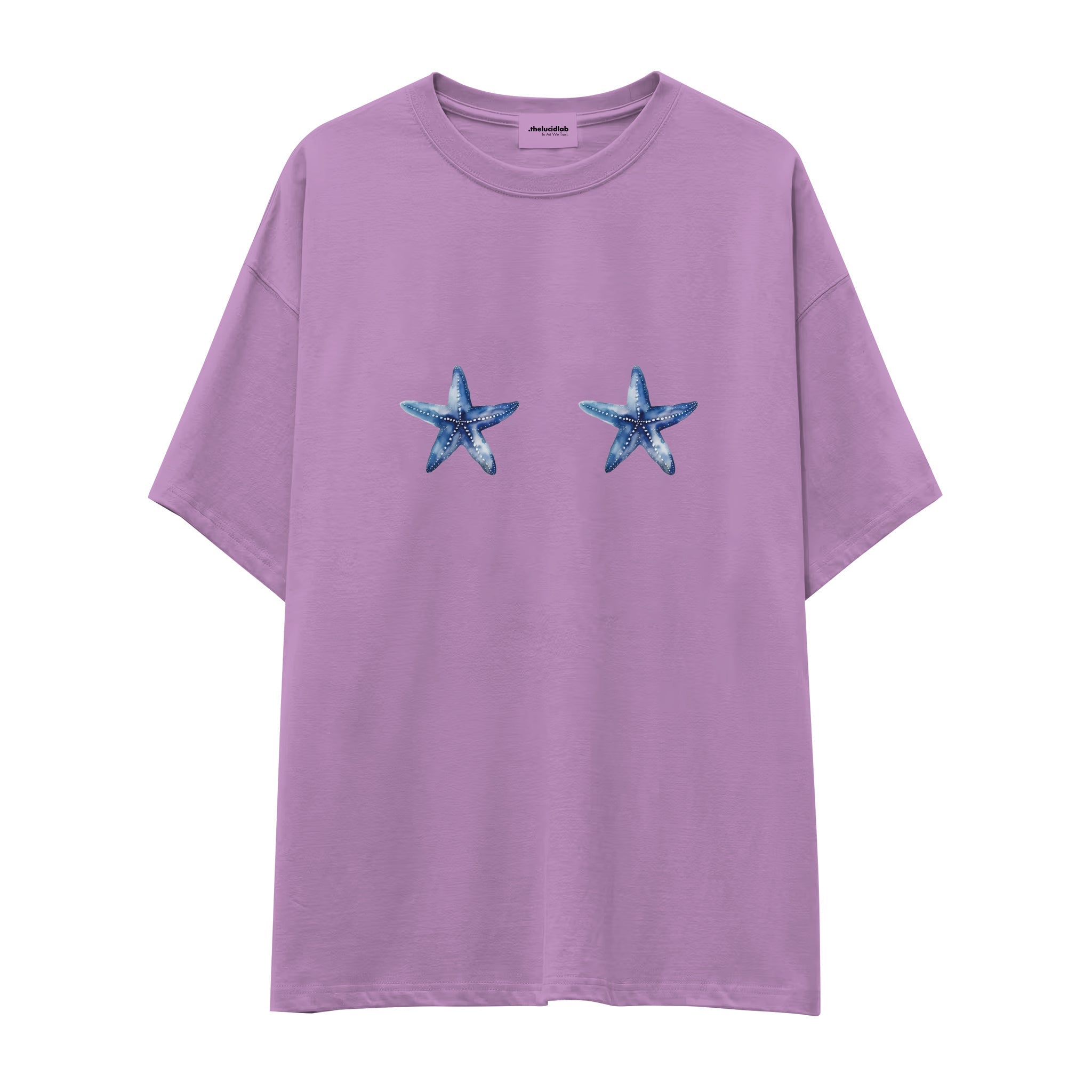 Two Stars Up Oversize Tişört - lila