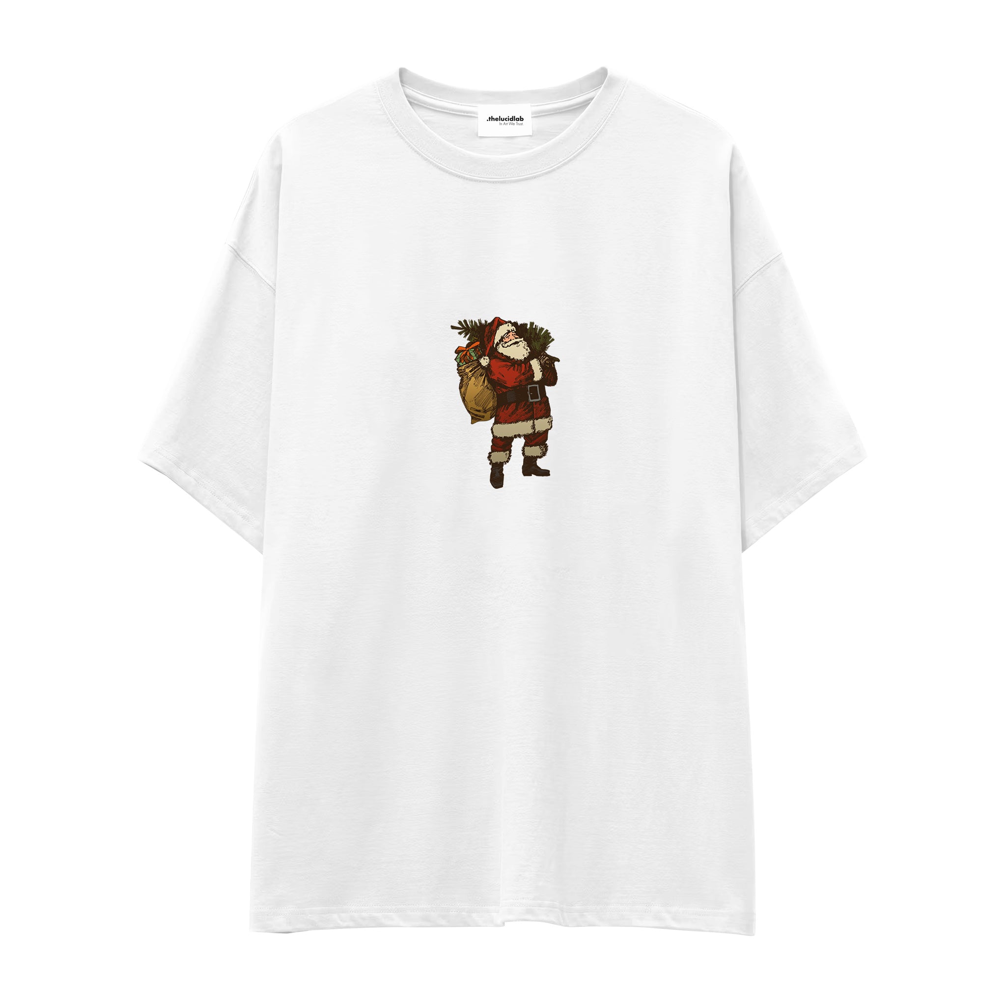 Vintage Santa Oversize Tişört Beyaz Ön
