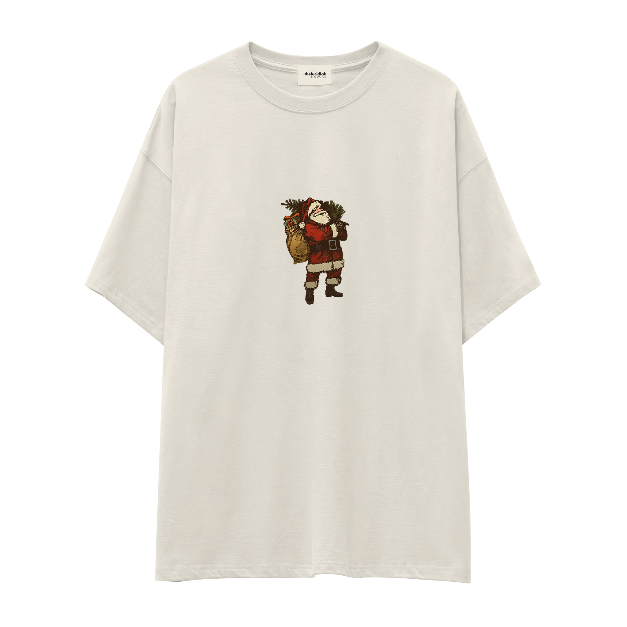 Vintage Santa Oversize Tişört Ekru Ön