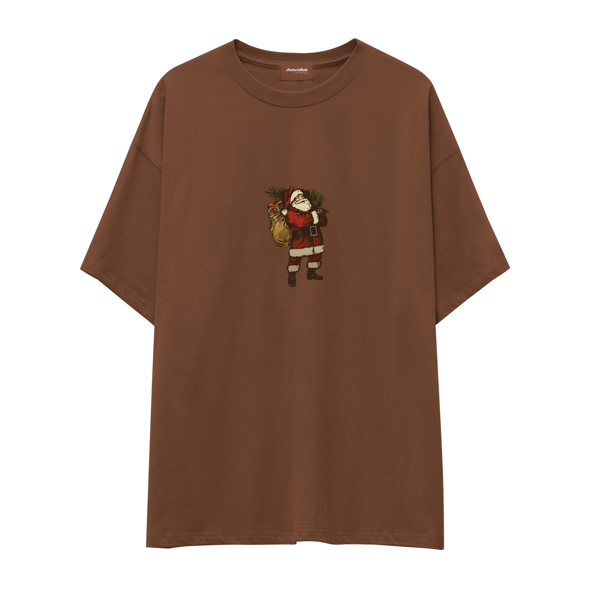 Vintage Santa Oversize Tişört Kahverengi Ön