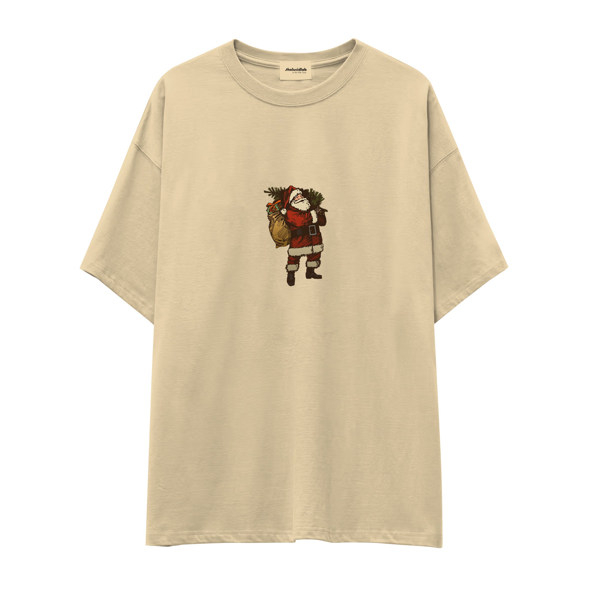 Vintage Santa Oversize Tişört Krem Ön
