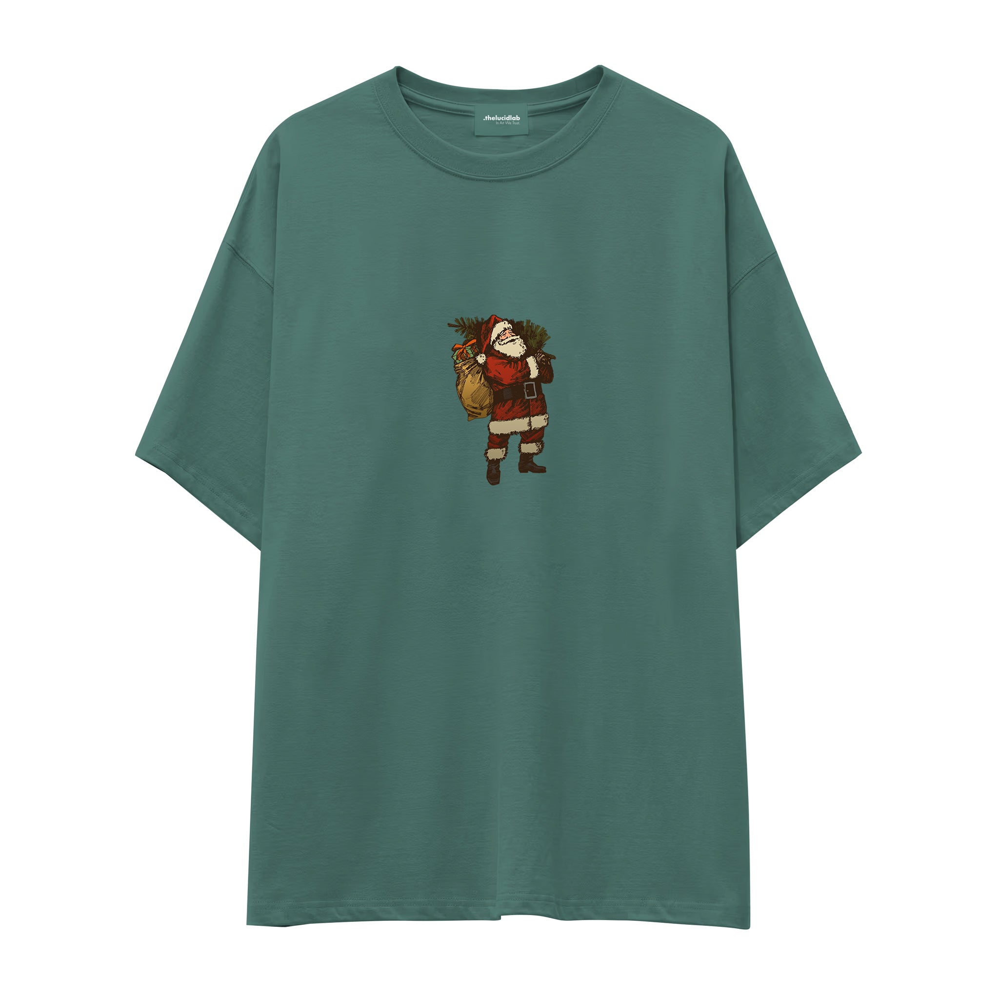 Vintage Santa Oversize Tişört Yeşil Ön