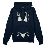 White Bikini Oversize Hoodie - Lacivert - ön görünüm