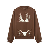 White Bikini Oversize Sweatshirt - Kahverengi - ön görünüm