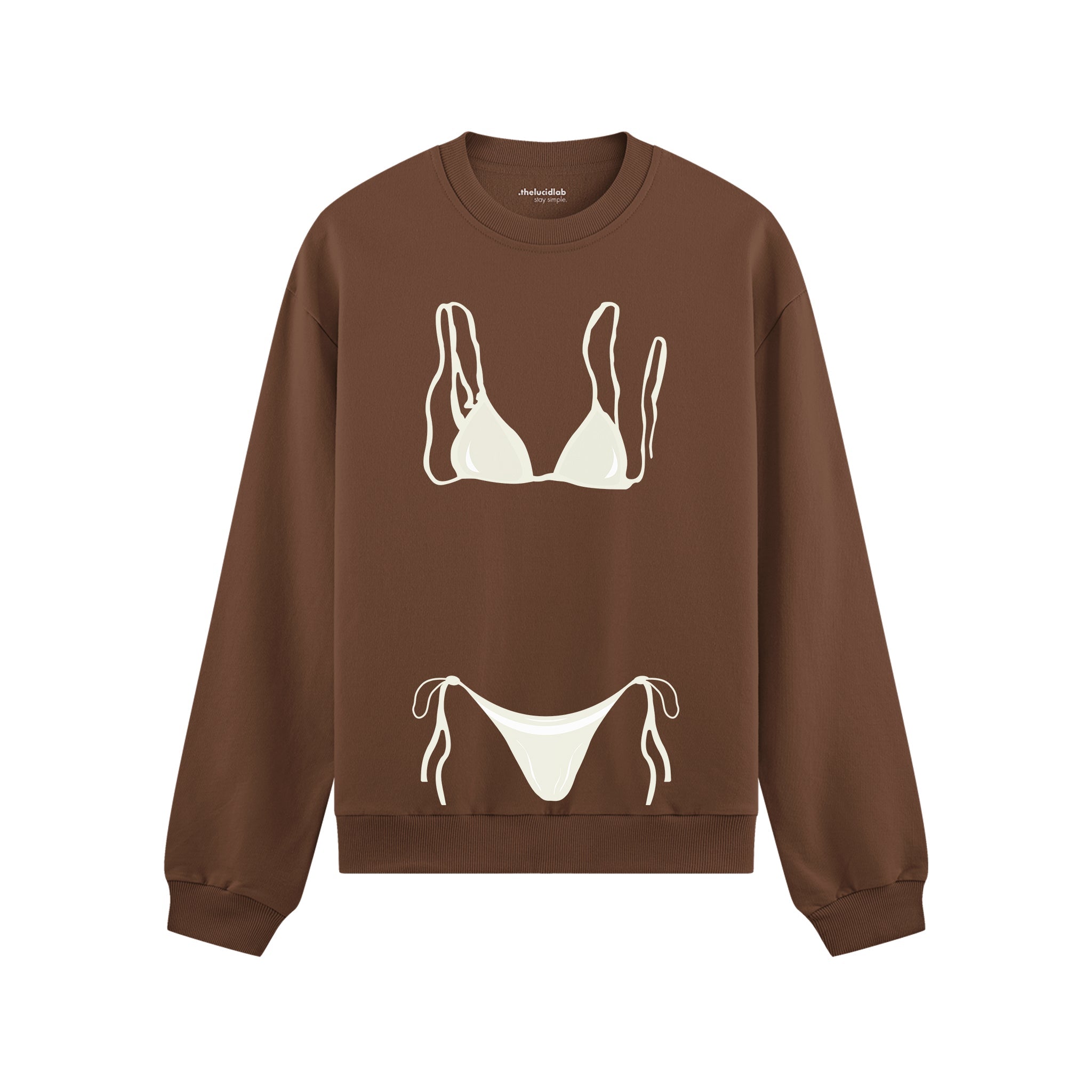 White Bikini Oversize Sweatshirt - Kahverengi - ön görünüm