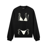 White Bikini Oversize Sweatshirt - Siyah - ön görünüm