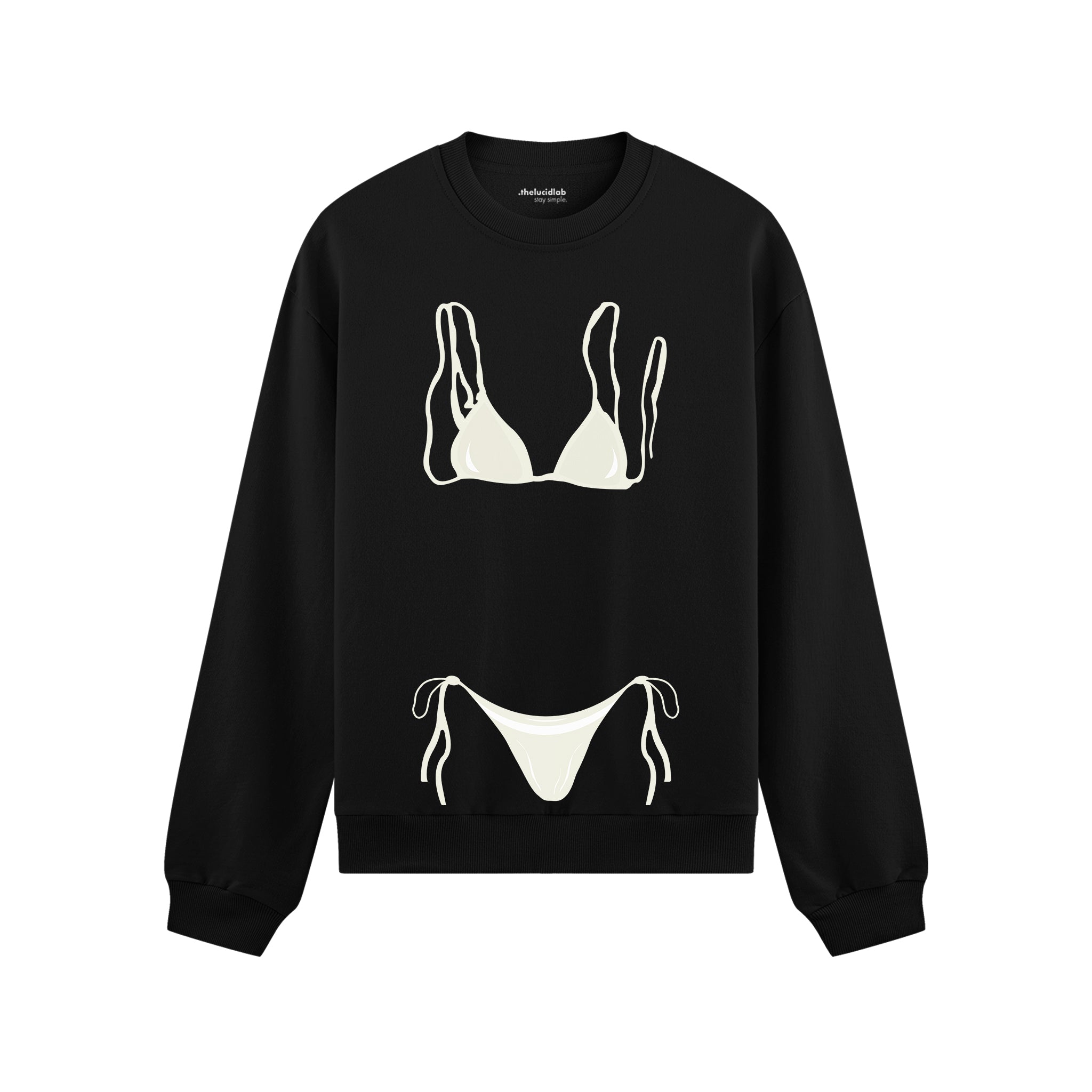 White Bikini Oversize Sweatshirt - Siyah - ön görünüm