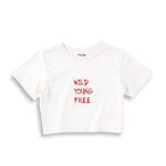 Young Wild Free Crop Tişört - Beyaz - ön görünüm
