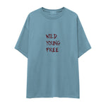 Young Wild Free Oversize Tişört - Çelik Mavi - ön görünüm