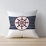 Retro Striped Claret Red Helm / Marine Themed Double-Sided Cushion Cover 2 Pieces