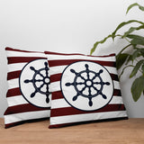 Thick Lined Navy Blue Rudder / Marine Themed Double-Sided Cushion Cover 2 Pieces