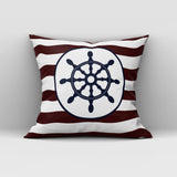 Thick Lined Navy Blue Rudder / Marine Themed Double-Sided Cushion Cover 2 Pieces