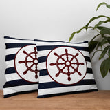 Thick Lined Claret Red Rudder / Marine Themed Double-Sided Cushion Cover 2 Pieces