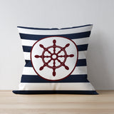 Thick Lined Claret Red Rudder / Marine Themed Double-Sided Cushion Cover 2 Pieces