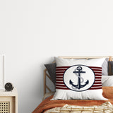 Retro Striped Navy Blue Anchor / Marine Themed Double-Sided Throw Pillow Cover 2 Pieces