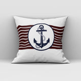 Retro Striped Navy Blue Anchor / Marine Themed Double-Sided Throw Pillow Cover 2 Pieces