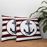 Thick Striped Navy Blue Anchor / Marine Themed Double-Sided Throw Pillow Cover 2 Pieces